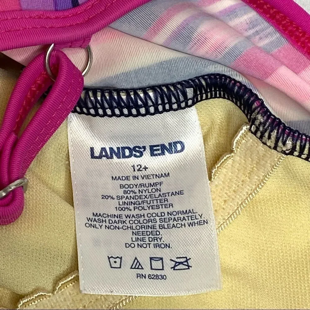 Lands End pink and purple vertical stripe one piece swimsuit size 12+